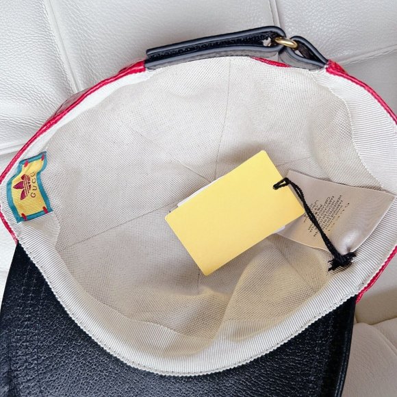 Gucci x Adidas GG LOGO Supreme Baseball Cap Hat Red Black Canvas Unisex Size M - Picture 5 of 11